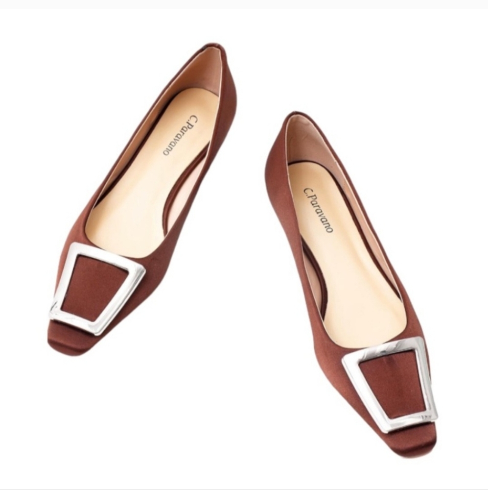 C.Paravano Heel W/Silver Buckle Brown Sz 8